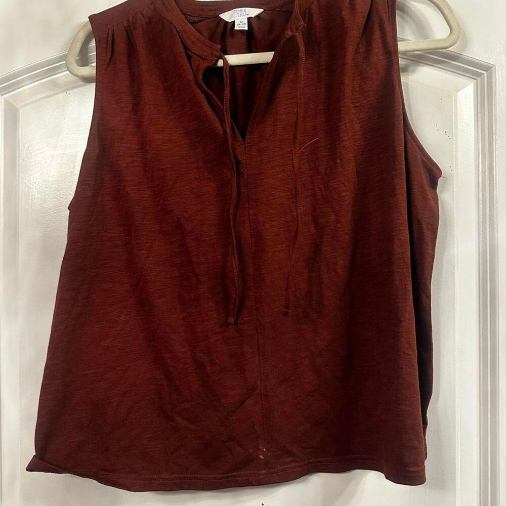 Time-and-tru Women's Burgundy and Brown Blouse